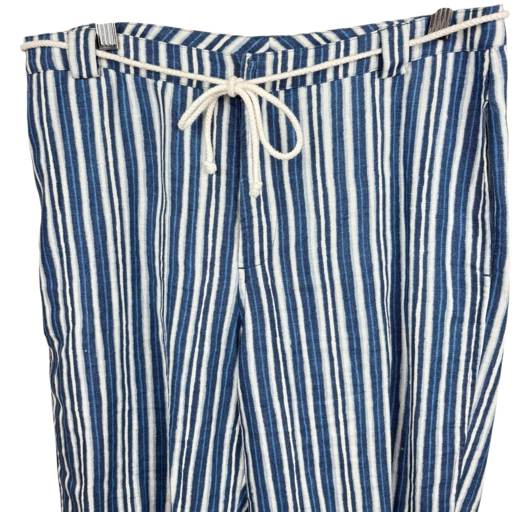 Sigrid Olsen So Blue Linen Pants Women's Sz 10 Blue White Coastal Resort Beach - Picture 3 of 10